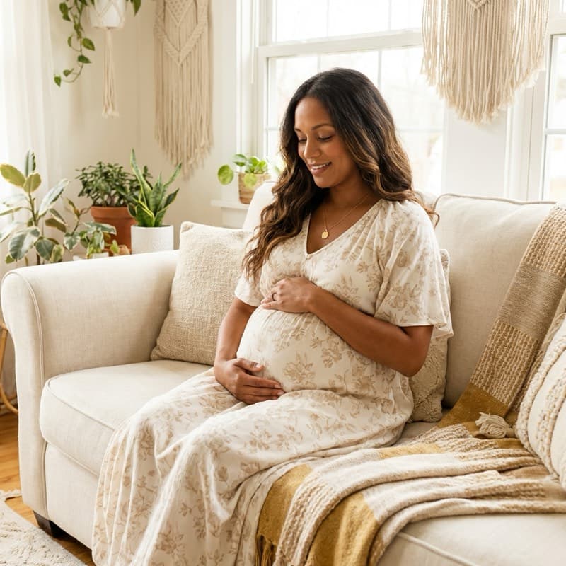 Expecting mother peacefully relaxing at home