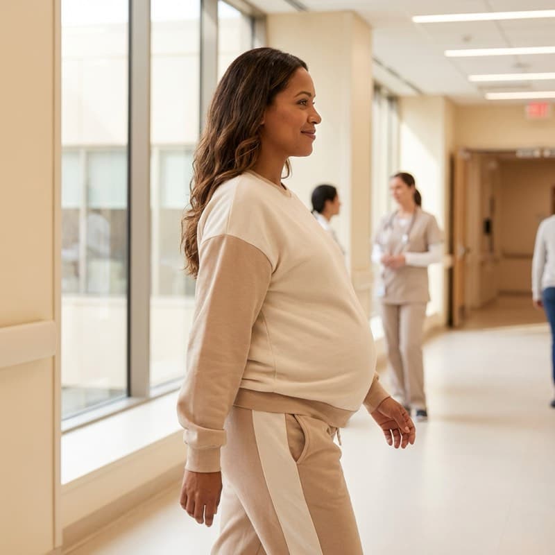 Expecting mother walking in hospital