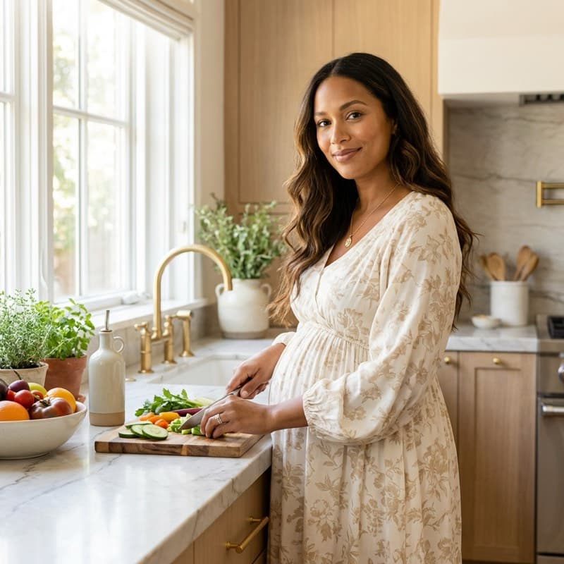 Expecting mother preparing healthy meal